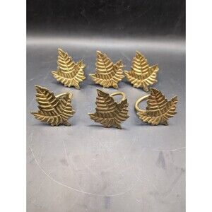 Set Of 6 Brass Maple Leaf Napkin Rings Table Decor